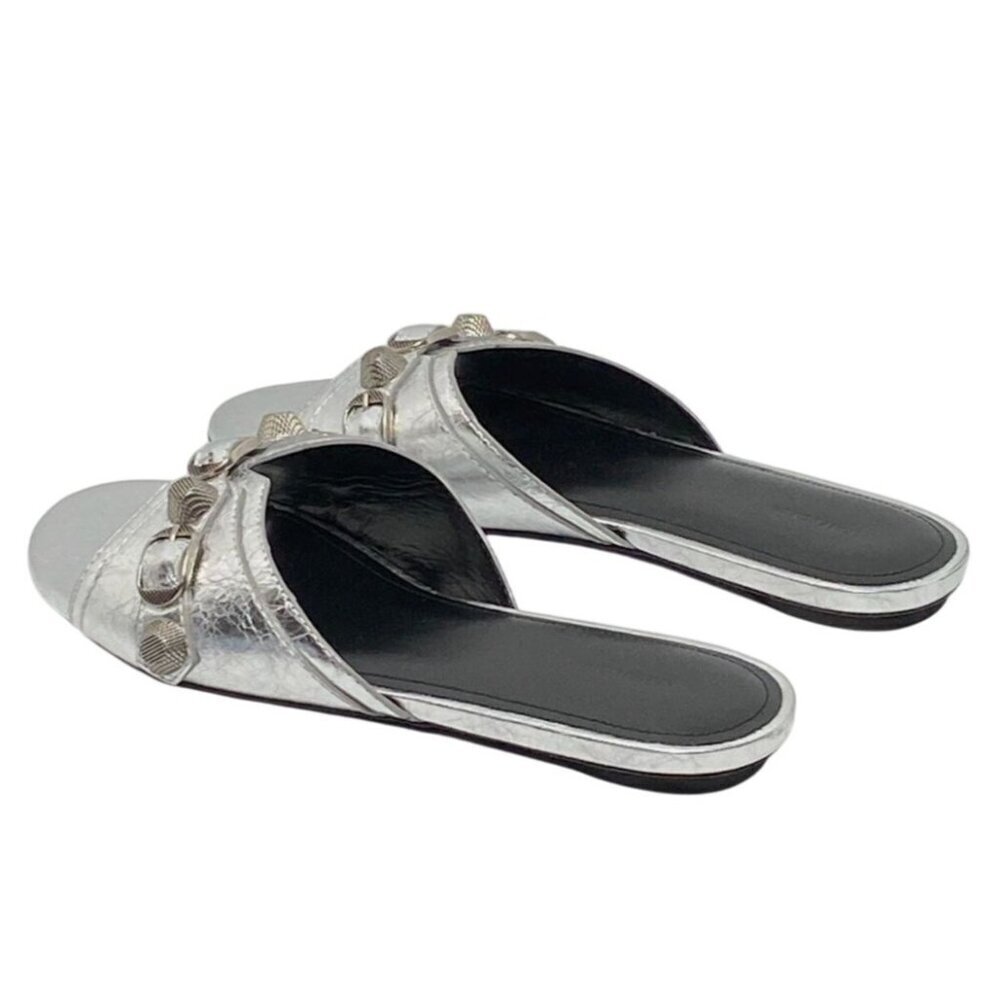 NWT Balenciaga Cagole Embellished Metallic Silver Leather Flats 6.5 US MSRP $890 - Picture 7 of 11